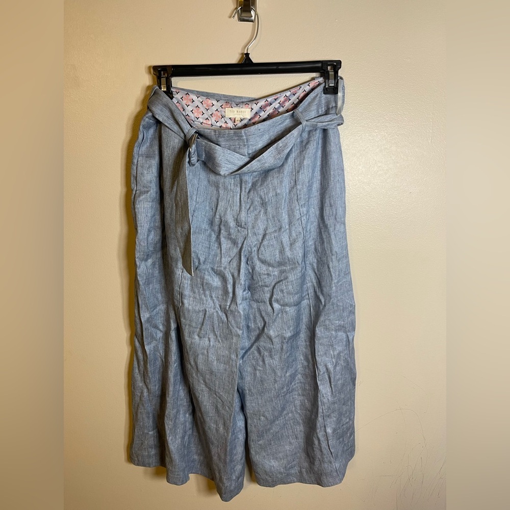 Ted Baker Charlla Linen Wide Leg Cropped Pants Cullottes 4